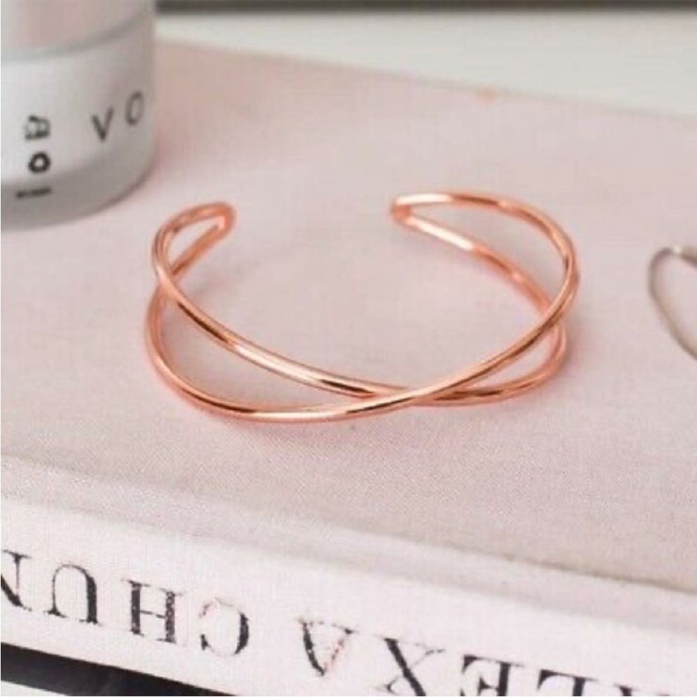 Tribe Alive Open Cuff Crisscross Bracelet Rose Gold Brass Adjustable Artisan